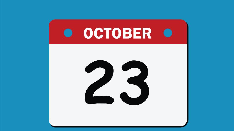 Kalenderblatt 23. Oktober vor blauem Hintergrund
